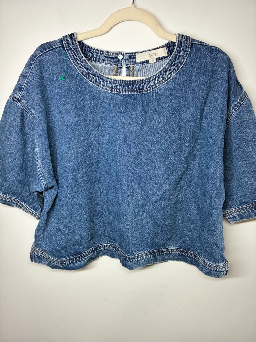 LOFT Medium Blue Denim Short-Sleeve Boxy Top